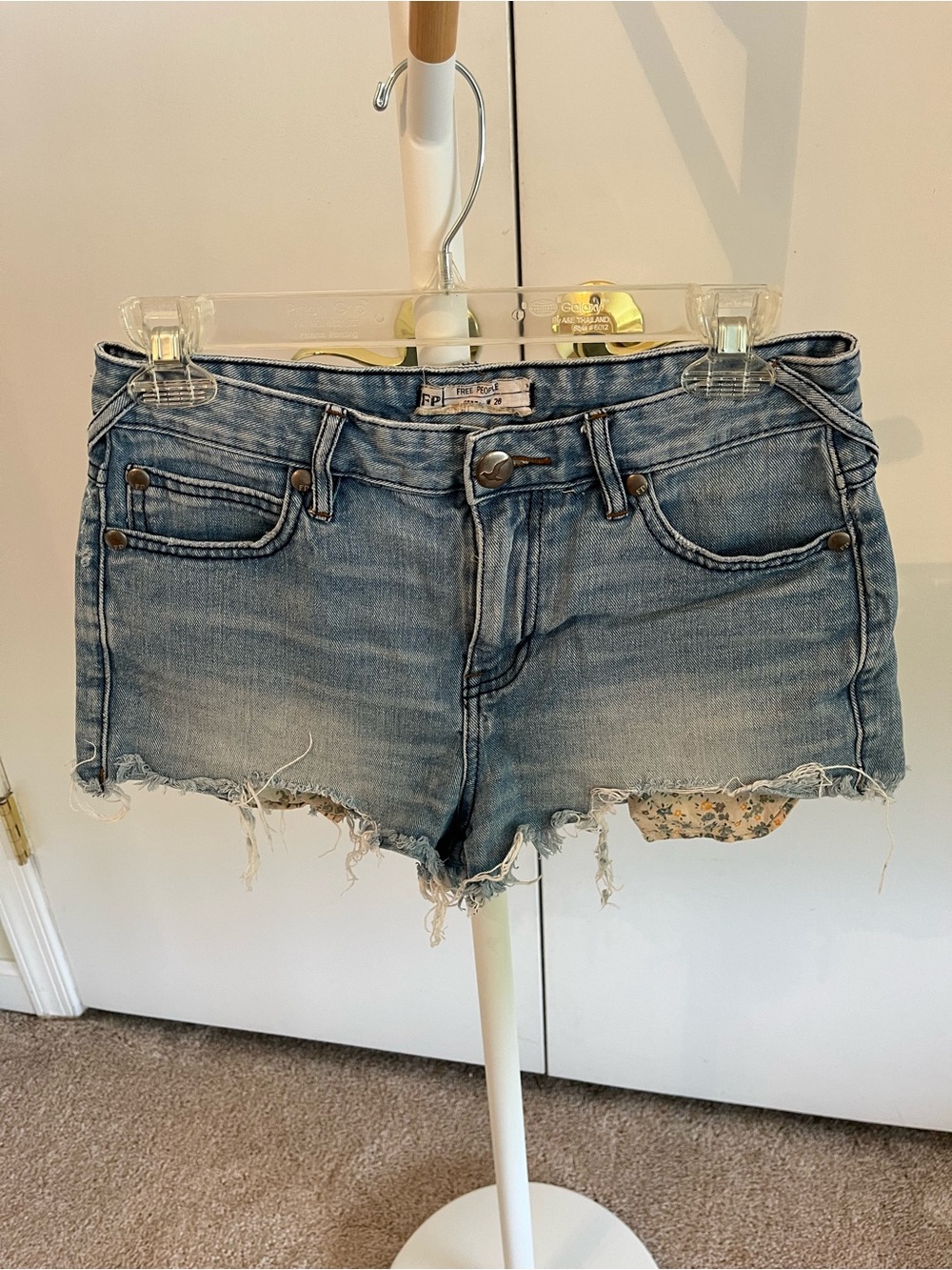 Free People Light Wash Frayed Hem Denim Shorts